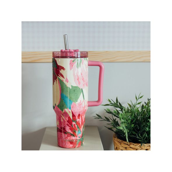 QUOKKA NEREZOVÝ TERMOHRNEK S BRČKEM STREAM PINK FLAMBE 1200 ML - TERMOOBALY A TERMOSKY - KRMENÍ