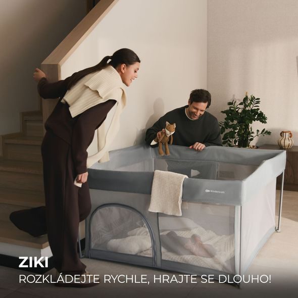 KINDERKRAFT OHRÁDKA PRO DĚTI SKLÁDACÍ ZIKI LIGHT GREY - OHRÁDKY - KOUPÁNÍ A ZDRAVÍ
