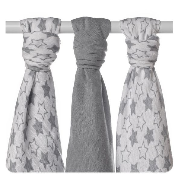 KIKKO BAMBUSOVÉ PLENY XKKO BMB 70X70 LITTLE STARS SILVER MIX 3KS - LÁTKOVÉ PLENY SKLÁDANÉ - PŘEBALOVÁNÍ