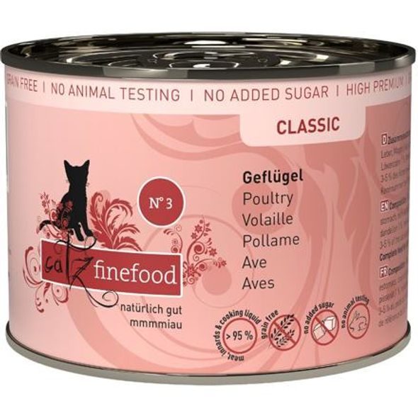 CATZ FINEFOOD KONZERVA CF NO.3 - S DRŮBEŽÍM MASEM 200G - KONZERVY PRO KOČKY - CHOVATELSKÉ POTŘEBY MALVÍKZOO