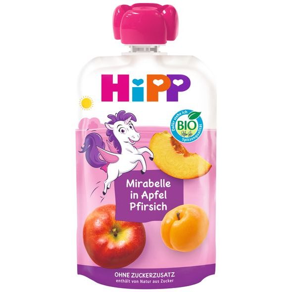 HIPP BIO HIPPIES JABLKO-BROSKEV-MIRABELKA - KAPSIČKY - KRMENÍ