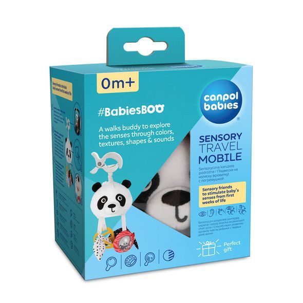 CANPOL BABIES SENZORICKÁ ZÁVĚSNÁ CESTOVNÍ HRAČKA PANDA S KLIPEM BABIESBOO - HRAČKY K ZAVĚŠENÍ - PRO DĚTI