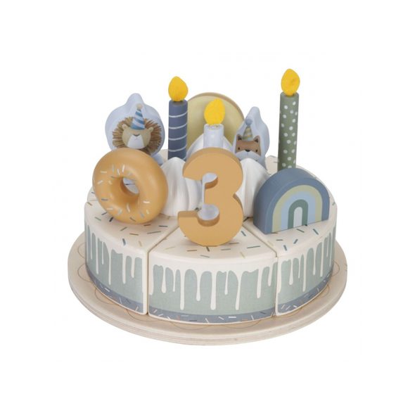 LITTLE DUTCH NAROZENINOVÝ DORT 26 DÍLŮ DŘEVĚNÝ BLUE - DŘEVĚNÉ HRAČKY - PRO DĚTI
