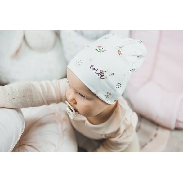 ENIE BABY DĚTSKÁ ČEPICE 3-6M FLOWERS CREME - ČEPIČKY A KLOBOUČKY - PRO DĚTI