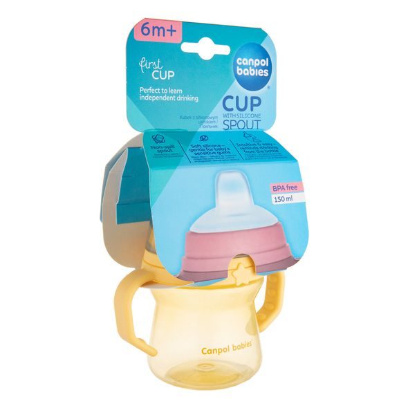 CANPOL BABIES HRNEČEK SE SILIKONOVÝM PÍTKEM FIRSTCUP 150ML ŽLUTÝ - DĚTSKÉ HRNEČKY - KRMENÍ