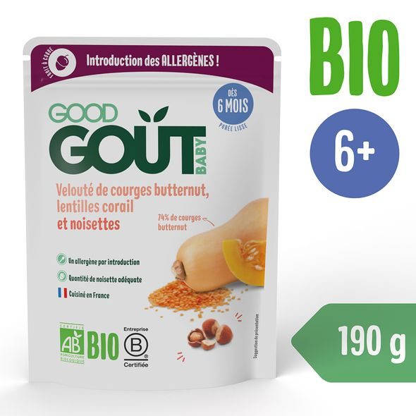GOOD GOUT BIO DÝŇOVÁ POLÉVKA S ČERVENOU ČOČKOU A LÍSKOVÝMI OŘÍŠKY (190 G) - MASO/ZELENINA - KRMENÍ