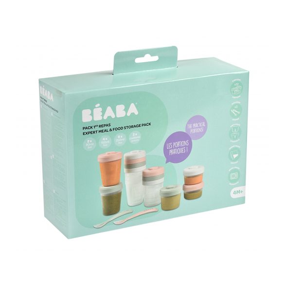 BEABA SADA KELÍMKŮ NA JÍDLO 12 KS + 2 LŽIČKY EUCALYPTUS - DĚTSKÉ HRNEČKY - KRMENÍ