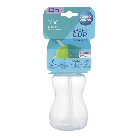 CANPOL BABIES LÁHEV SPORTOVNÍ SE SLÁMKOU 270ML MODRÁ - SPORTOVNÍ LAHVE - KRMENÍ