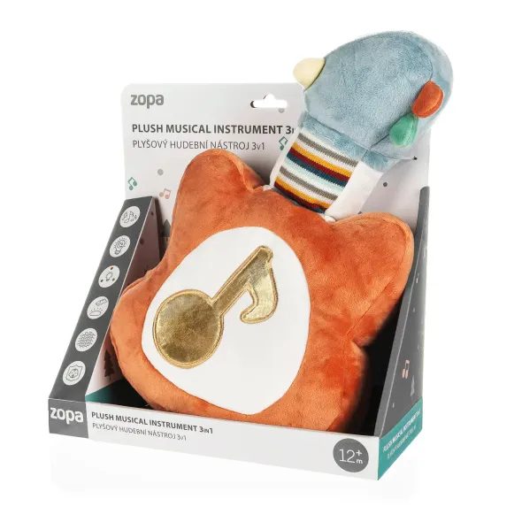 ZOPA PLYŠOVÁ HUDEBNÍ HRAČKA 3V1 - HRAČKY SE ZVUKY - PRO DĚTI
