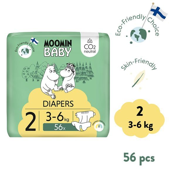 MOOMIN BABY 2 NEWBORN 3–6 KG (168 KS), MĚSÍČNÍ BALENÍ EKO PLEN + KOŠ ZDARMA - JEDNORÁZOVÉ PLENY - PŘEBALOVÁNÍ