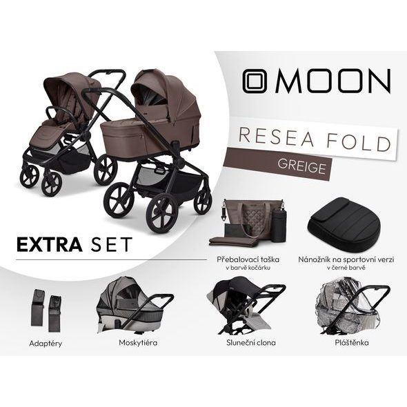 MOON RESEA FOLD EXTRA SET - GREIGE - KOMBINACE S PŘÍSLUŠENSTVÍM - KOČÁRKY A PŘÍSLUŠENSTVÍ
