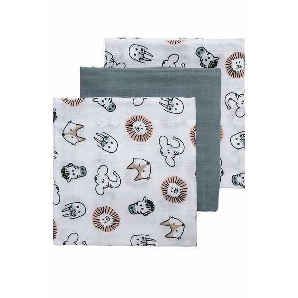MEYCO PLENKY 3-BALENÍ ANIMAL/UNI STONE GREEN/ANIMAL - LÁTKOVÉ PLENY SKLÁDANÉ - PŘEBALOVÁNÍ