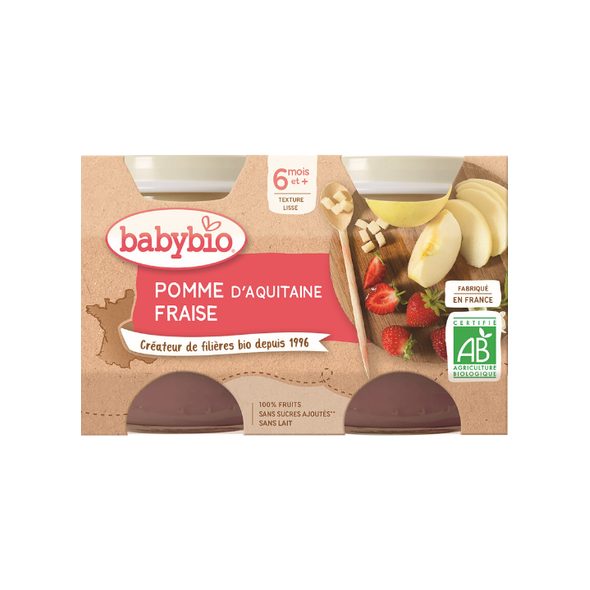 BABYBIO JABLKO JAHODA 2X130 G - OVOCE/DEZERTY - KRMENÍ