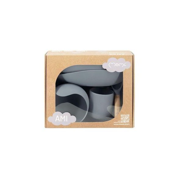 MOMI DĚTSKÝ SILIKONOVÝ JÍDELNÍ SET MOMI AMI ŠEDÝ - MISKY, TALÍŘKY A PODLOŽKY - KRMENÍ