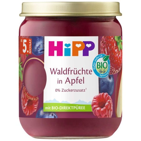 HIPP BIO SUPEROVOCE JABLKO JAHODY, BORŮVKY A MALINY 160 G - OVOCE/DEZERTY - KRMENÍ