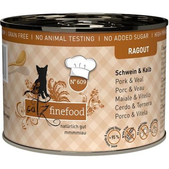 CATZ FINEFOOD KONZERVA CF RAGOUT NO.609 – S VEPŘOVÝM A TELECÍM MASEM 180 G - KONZERVY PRO KOČKY - CHOVATELSKÉ POTŘEBY MALVÍKZOO