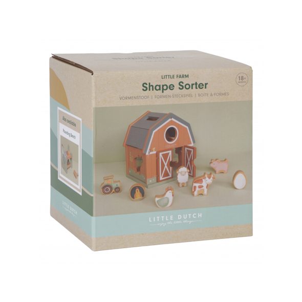 LITTLE DUTCH DOMEK S VKLÁDACÍMI TVARY DŘEVĚNÝ FARMA - DŘEVĚNÉ HRAČKY - PRO DĚTI