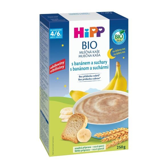 HIPP BIO MLÉČNÁ KAŠE NA DOBROU NOC S BANÁNEM A SUCHARY 250G - KAŠE - KRMENÍ