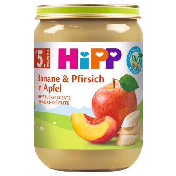 HIPP BIO JABLKA S BANÁNY A BROSKVEMI 190 G - OVOCE/DEZERTY - KRMENÍ