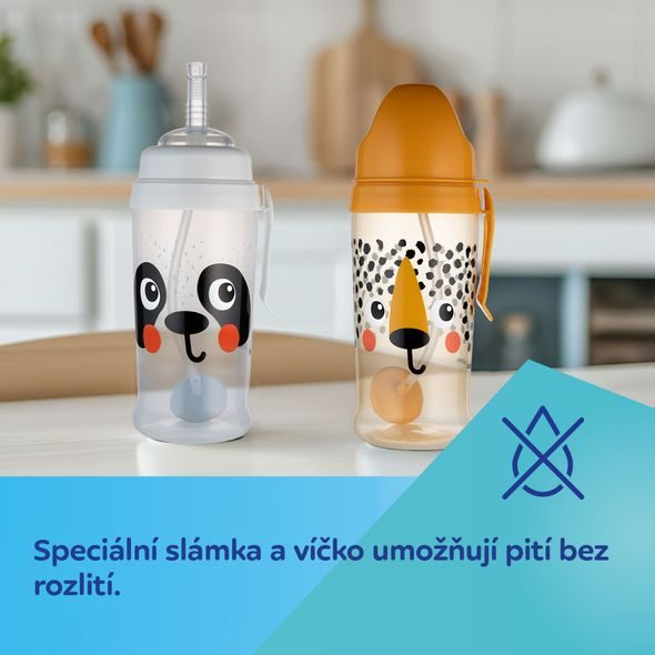 CANPOL BABIES LAHEV NEVYLÉVACÍ SPORTOVNÍ SE SLÁMKOU A ZÁVAŽÍM BABIESBOO 350ML PANDA - SPORTOVNÍ LAHVE - KRMENÍ