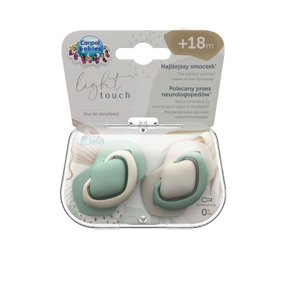 CANPOL BABIES SET SYMETRICKÝCH SILIKONOVÝCH DUDLÍKŮ LIGHT TOUCH 18M+ PURE COLOR ZELENÝ - ŠIDÍTKA A DOPLŇKY - KRMENÍ