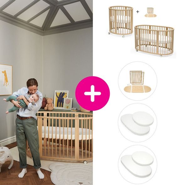STOKKE® SLEEPI™ V3 WHITE + PRODLOUŽENÍ + 2X MATRACE + 2X PROSTĚRADLO - DŘEVĚNÉ POSTÝLKY - SPINKÁNÍ
