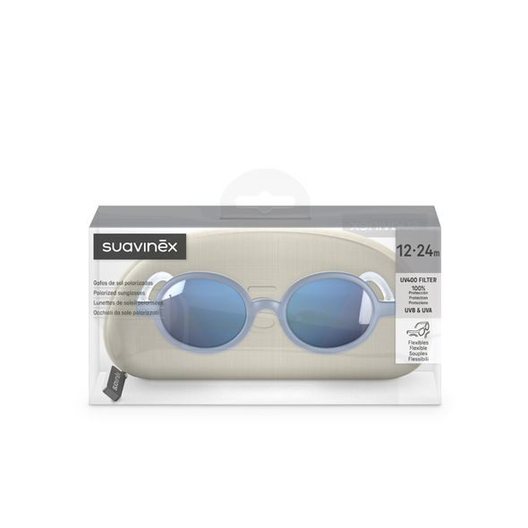 SUAVINEX DĚTSKÉ BRÝLE POLARIZOVANÉ S POUZDREM 2024 - 12/24 MĚSÍCŮ - MODRÉ KULATÉ - SLUNEČNÍ BRÝLE - PRO DĚTI