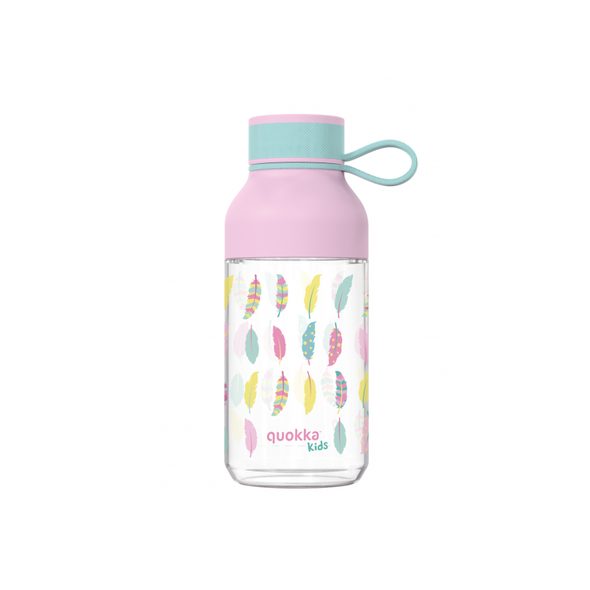 QUOKKA PLASTOVÁ LÁHEV ICE KIDS S POUTKEM FEATHERS 430 ML - SPORTOVNÍ LAHVE - KRMENÍ