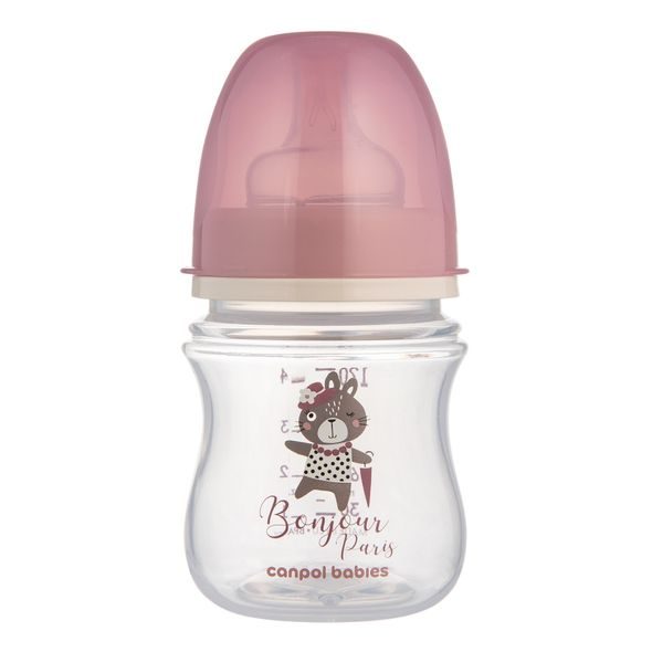 CANPOL BABIES LAHEV SE ŠIROKÝM HRDLEM BONJOUR PARIS 120ML RŮŽOVÁ - KOJENECKÉ LAHVE - KRMENÍ