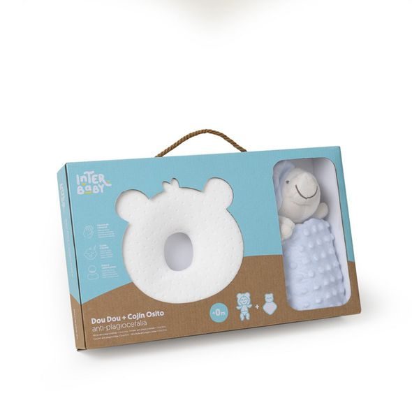 INTERBABY SET MÉĎA - ERGONOMICKÝ POLŠTÁŘEK + PŘÍTULKA - MODRÝ - FIXAČNÍ PODLOŽKY - SPINKÁNÍ