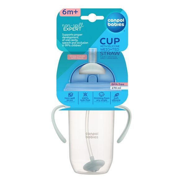 CANPOL BABIES HRNEČEK NEVYLÉVACÍ SE SLÁMKOU A ZÁVAŽÍM 270ML ZELENÝ - DĚTSKÉ HRNEČKY - KRMENÍ