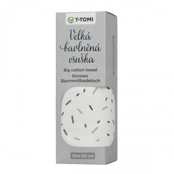 T-TOMI VELKÁ BAVLNĚNÁ TETRA OSUŠKA 120X120CM - ZAVINOVACÍ PLENY / OSUŠKY VELKÉ - PŘEBALOVÁNÍ