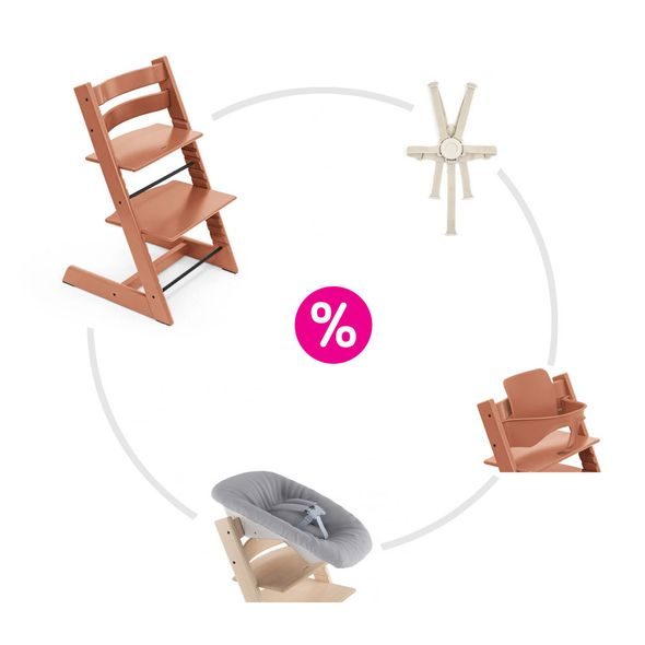 STOKKE® TRIPP TRAPP® + NOVOROZENECKÁ SADA + BABY SET + PÁSY ZVÝHODNĚNÁ SADA - JÍDELNÍ ŽIDLIČKY DŘEVĚNÉ - KRMENÍ