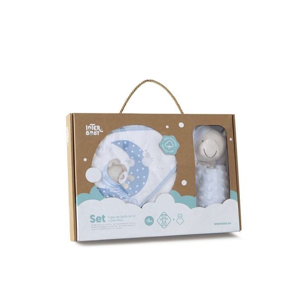 INTERBABY SET - OSUŠKA FROTÉ 100X100 MEDVÍDEK SPÍ + PŘÍTULKA - MODRÁ - OSUŠKY A DĚTSKÉ ŽUPANY - KOUPÁNÍ A ZDRAVÍ