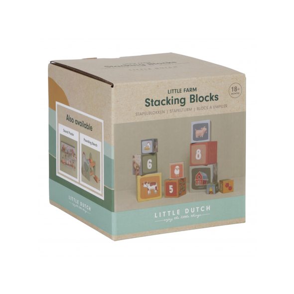 LITTLE DUTCH KOSTKY KOMÍN 10 KS FARMA - STOHOVACÍ HRAČKY - PRO DĚTI