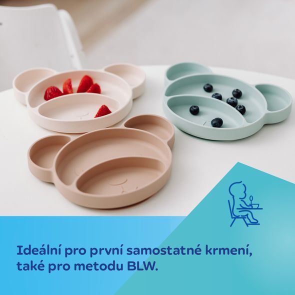 CANPOL BABIES SILIKONOVÝ DĚLENÝ TALÍŘ S PŘÍSAVKOU MEDVÍDEK KRÉMOVÝ - MISKY, TALÍŘKY A PODLOŽKY - KRMENÍ
