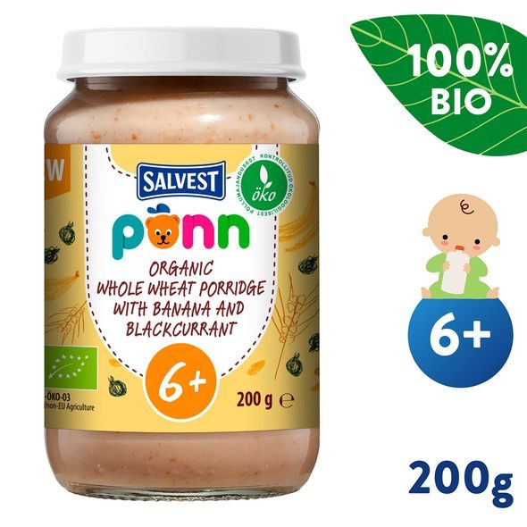 SALVEST PÕNN BIO CELOZRNNÁ KAŠE S BANÁNEM A ČERNÝM RYBÍZEM (200 G) - KAŠE - KRMENÍ