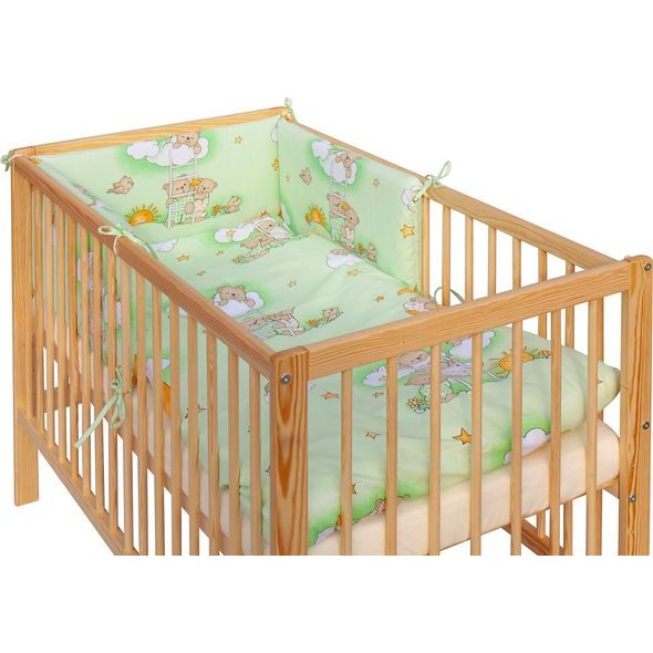 SCARLETT DĚTSKÁ POSTÝLKA S KOMPLETNÍ VÝBAVOU SCARLETT 120 X 60 CM - MRÁČEK - ZELENÁ - DŘEVĚNÉ POSTÝLKY - SPINKÁNÍ