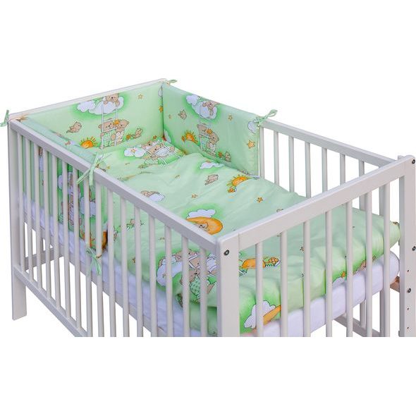 SCARLETT DĚTSKÁ POSTÝLKA S KOMPLETNÍ VÝBAVOU SCARLETT 120 X 60 CM - MRÁČEK - ZELENÁ - DŘEVĚNÉ POSTÝLKY - SPINKÁNÍ