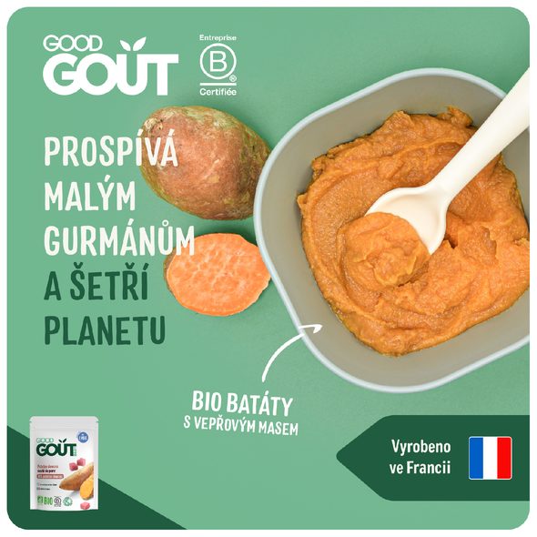 GOOD GOUT BIO BATÁTY S VEPŘOVÝM MASEM 190 G - MASO/ZELENINA - KRMENÍ