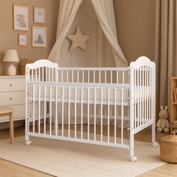 SCARLETT DĚTSKÁ POSTÝLKA SCARLETT ALEK - BÍLÁ (BOROVICE) - STAHOVACÍ BOČNICE - 120 X 60 CM - DŘEVĚNÉ POSTÝLKY - SPINKÁNÍ