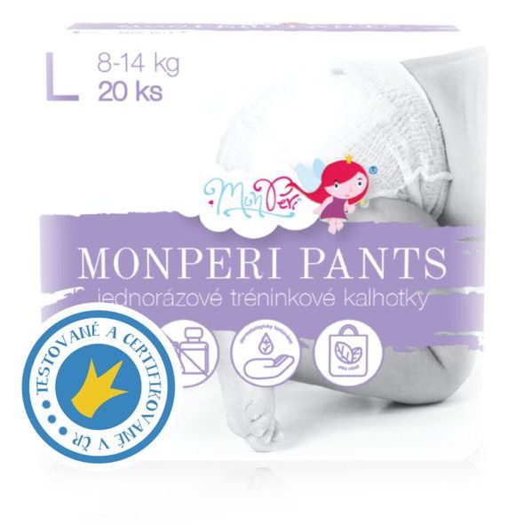 MONPERI PANTS L 8–14KG - 20KS (VELIKOST 4)EKO JEDNORÁZOVÉ PLENKOVÉ KALHOTKY (VELIKOST 4) - JEDNORÁZOVÉ PLENY - PŘEBALOVÁNÍ