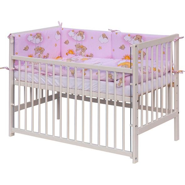 SCARLETT DĚTSKÁ POSTÝLKA S KOMPLETNÍ VÝBAVOU SCARLETT 120 X 60 CM - MRÁČEK - RŮŽOVÁ - DŘEVĚNÉ POSTÝLKY - SPINKÁNÍ