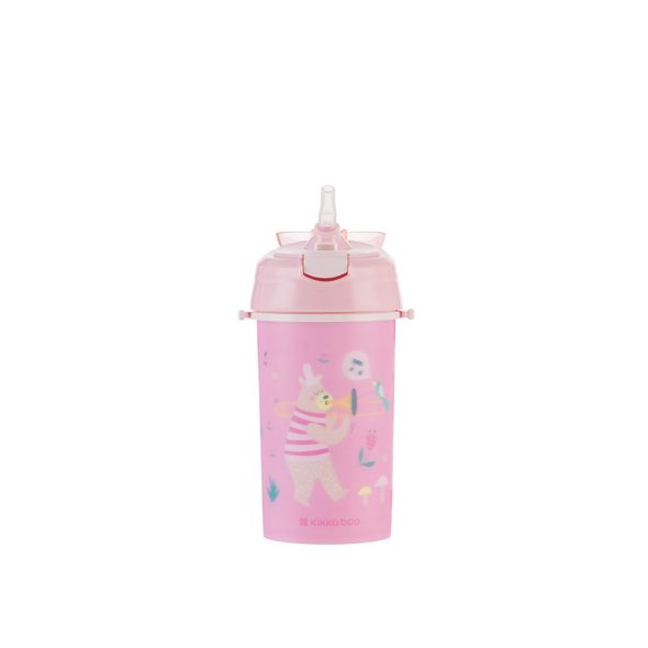 KIKKABOO HRNEK SE SILIKONOVÝM BRČKEM A POPRUHEM 450ML MUSIC FEST PINK - DĚTSKÉ HRNEČKY - KRMENÍ