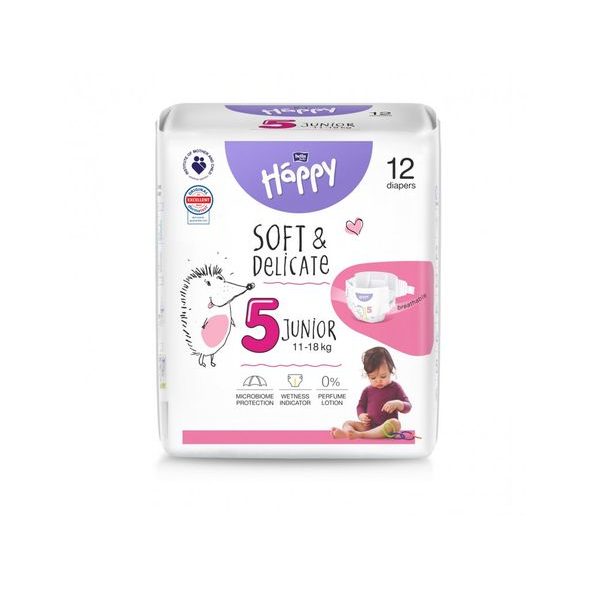 BELLA BABY HAPPY SOFT&DELICATE 5 JUNIOR 11-18 KG 12KS - JEDNORÁZOVÉ PLENY - PŘEBALOVÁNÍ