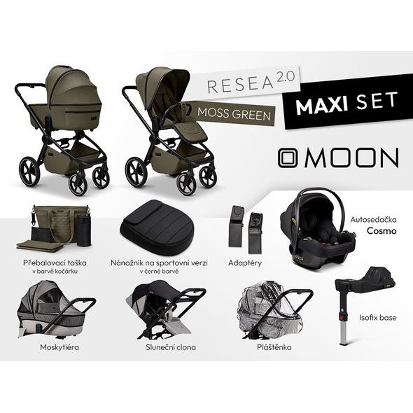 MOON RESEA 2.0 MAXI SET - MOSS - KOMBINACE S PŘÍSLUŠENSTVÍM - KOČÁRKY A PŘÍSLUŠENSTVÍ