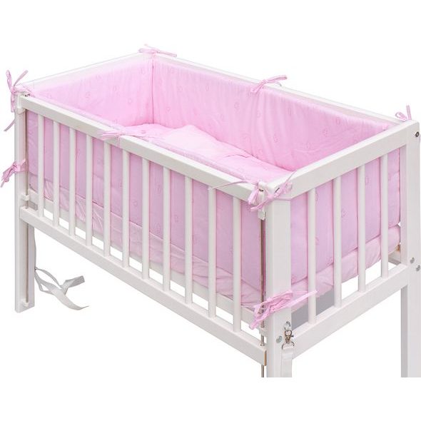 SCARLETT DĚTSKÁ POSTÝLKA BABY BÍLÁ S KOMPLETNÍ VÝBAVOU MÉĎA RŮŽOVÁ 90X41 CM - DŘEVĚNÉ POSTÝLKY - SPINKÁNÍ