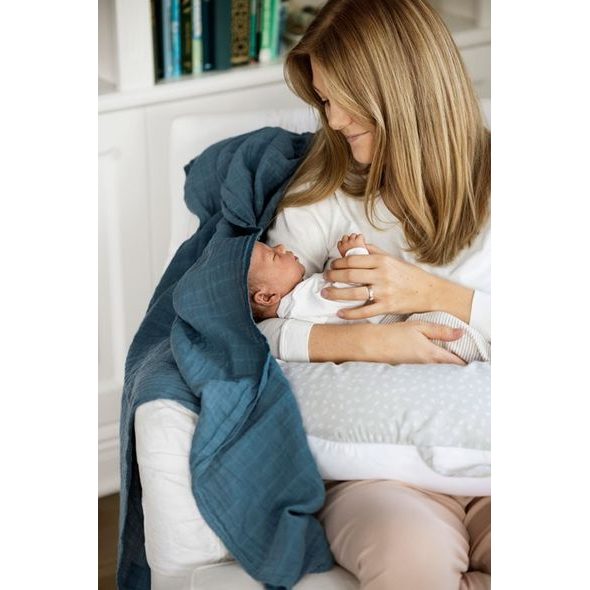 VINTER & BLOOM DEKA SINGLE MUSLIN ORGANIC STORM BLUE - DĚTSKÉ DEKY PRO MIMINKA - SPINKÁNÍ