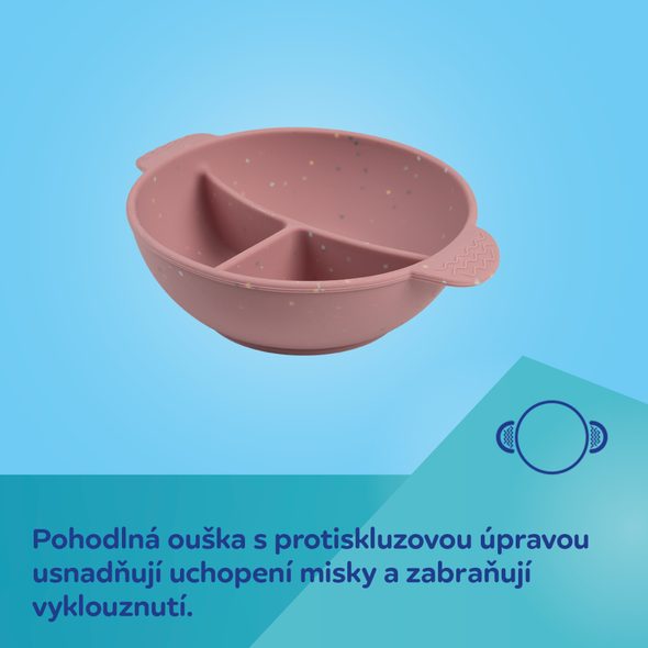 CANPOL BABIES SILIKONOVÁ DĚLENÁ MISKA S PŘÍSAVKOU DOTS 360ML ŠEDÁ - MISKY, TALÍŘKY A PODLOŽKY - KRMENÍ