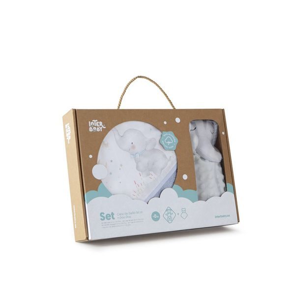 INTERBABY SET - OSUŠKA FROTÉ 100X100 SLONÍK + PŘÍTULKA - MODRÁ - OSUŠKY A DĚTSKÉ ŽUPANY - KOUPÁNÍ A ZDRAVÍ